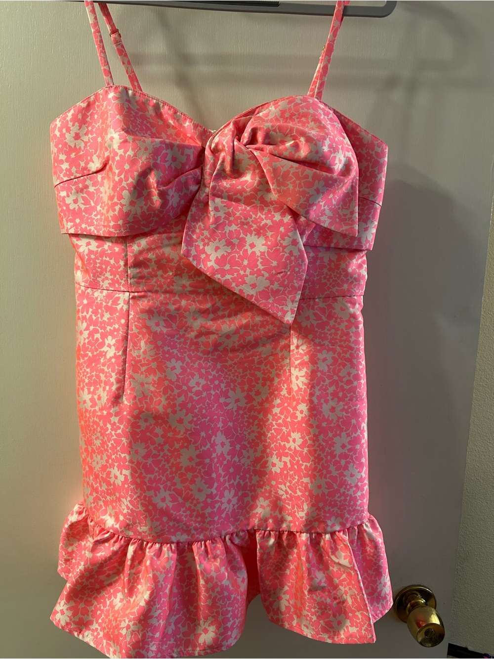 Lilly Pulitzer Pink Floral Bow-Front Ruffle Hem Dress with built in bra & shorts